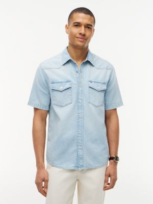 Regular Fit Chambray Western Shirt, Light Wash Denim