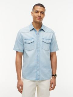 Regular Fit Chambray Western Shirt — Light Wash Denim 1