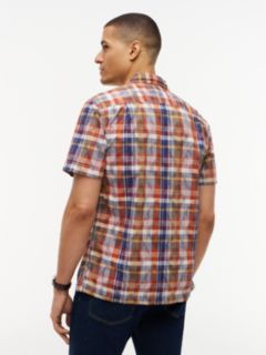 Regular Fit Ikat Plaid Camp Shirt — Orange and Blue Plaid Multi 4