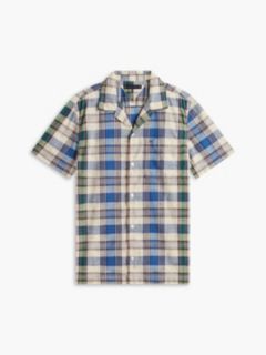 Regular Fit Ikat Plaid Camp Shirt — Blue/Yellow Plaid Multi 5