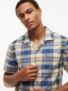 Regular Fit Ikat Plaid Camp Shirt — Blue/Yellow Plaid Multi 3