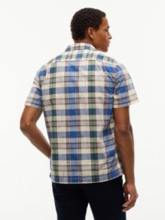 Regular Fit Ikat Plaid Camp Shirt — Blue/Yellow Plaid Multi 4