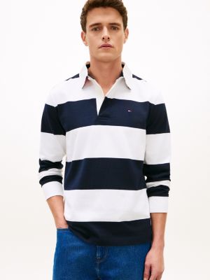 Regular Fit Stripe Rugby Polo, Optic White/Navy Stripe