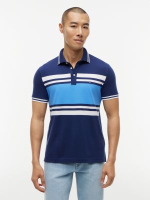 Slim Fit Block Stripe Stretch Pique Polo, Navy/Blue