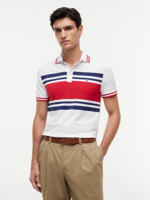 Slim Fit Block Stripe Stretch Pique Polo