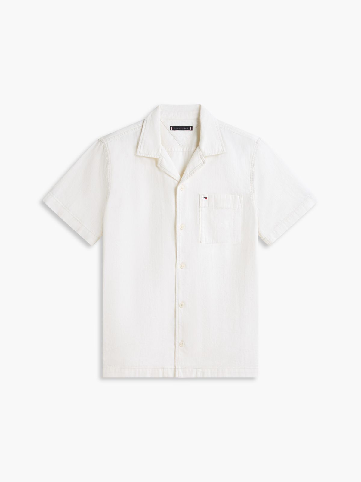 Regular Fit Denim Camp Shirt — Ecru