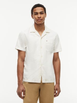 Regular Fit Denim Camp Shirt, Ecru
