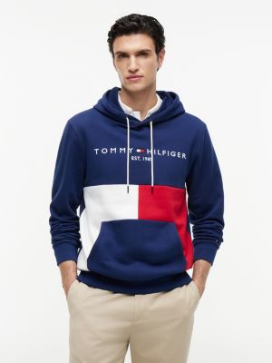 Embroidered Tommy Logo Colorblock Hoodie, Navy/White/Red Colorblock