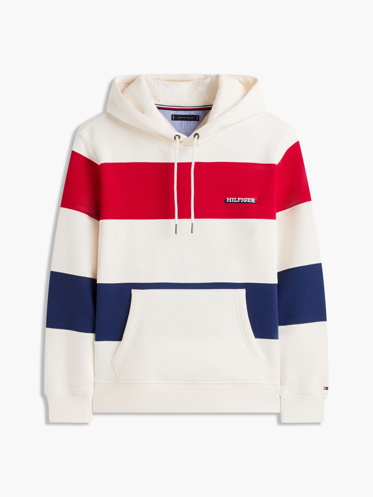 Tricolor Stripe Brushed-Back Hoodie — Ivory Silk