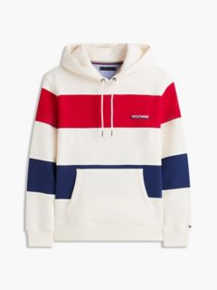 Tricolor Stripe Brushed-Back Hoodie — Ivory Silk 5