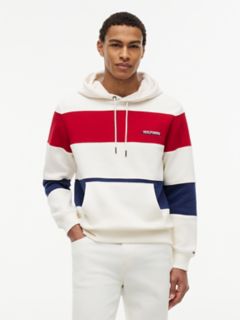 Tricolor Stripe Brushed-Back Hoodie — Ivory Silk 1