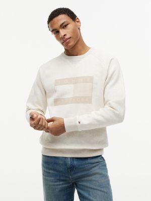 Flag Logo Brushed-Back Raglan Sweatshirt, Light Beige