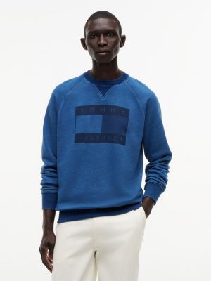 Flag Logo Indigo-Dyed Raglan Sweatshirt, Medium Wash Denim