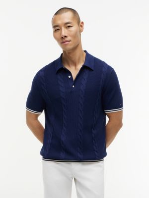 Short-Sleeve Cable Knit Sweater Polo