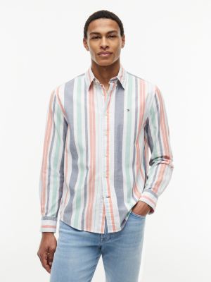 Regular Fit Striped Oxford Shirt, Navy Multi Stripe