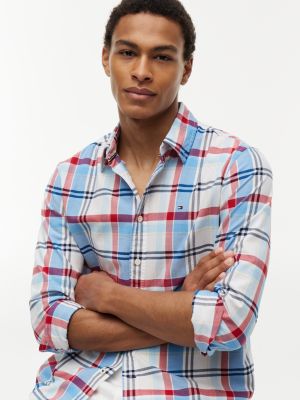 Мужская рубашка Tommy Hilfiger Regular Fit Plaid Oxford, цвет: Оптический белый разноцветный — фото 3