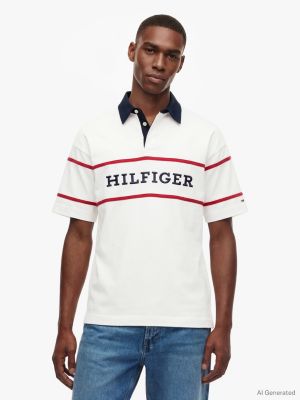 Relaxed Fit Hilfiger Logo Rugby Polo, Ivory Silk