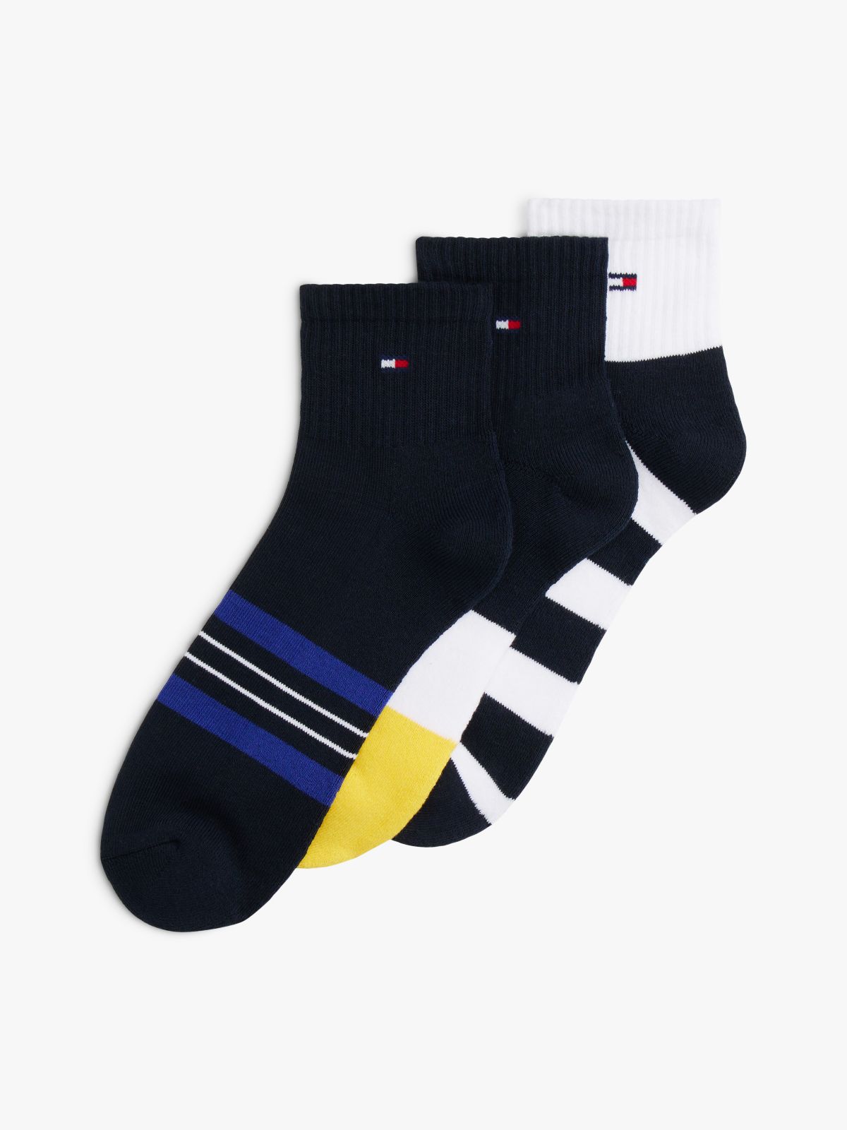 Stripe Mix Quarter-Top Sock 3-Pack — Navy/Multi