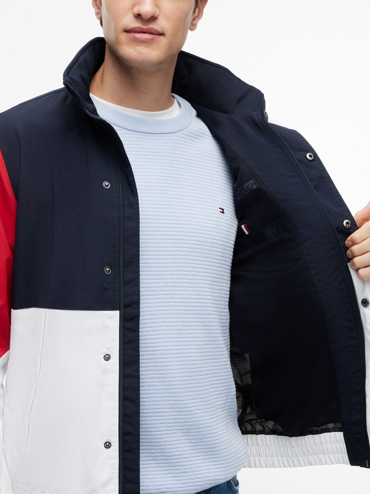 Water-Repellent Regatta Jacket — Navy/White/Red Colorblock