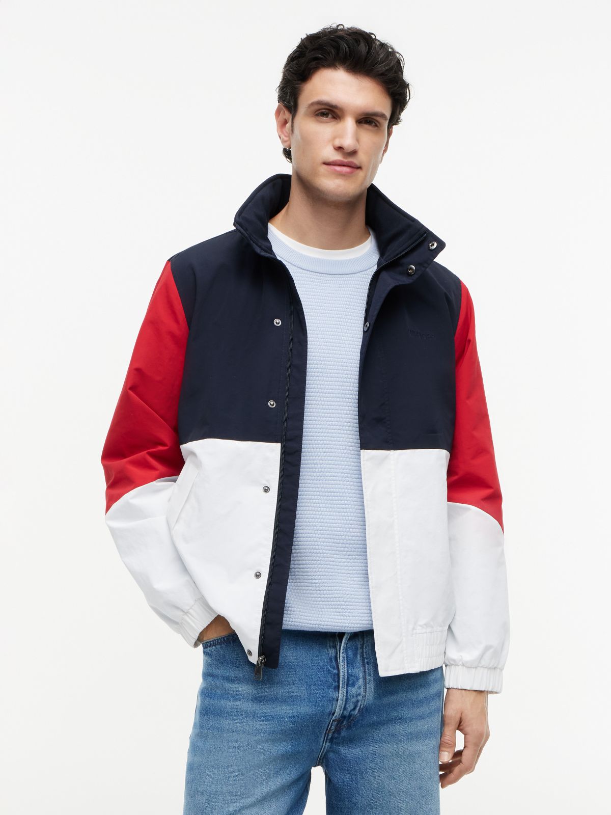 Water-Repellent Regatta Jacket — Navy/White/Red Colorblock
