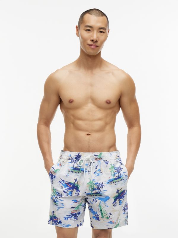 Surf Print 7" Swim Trunk — Optic White