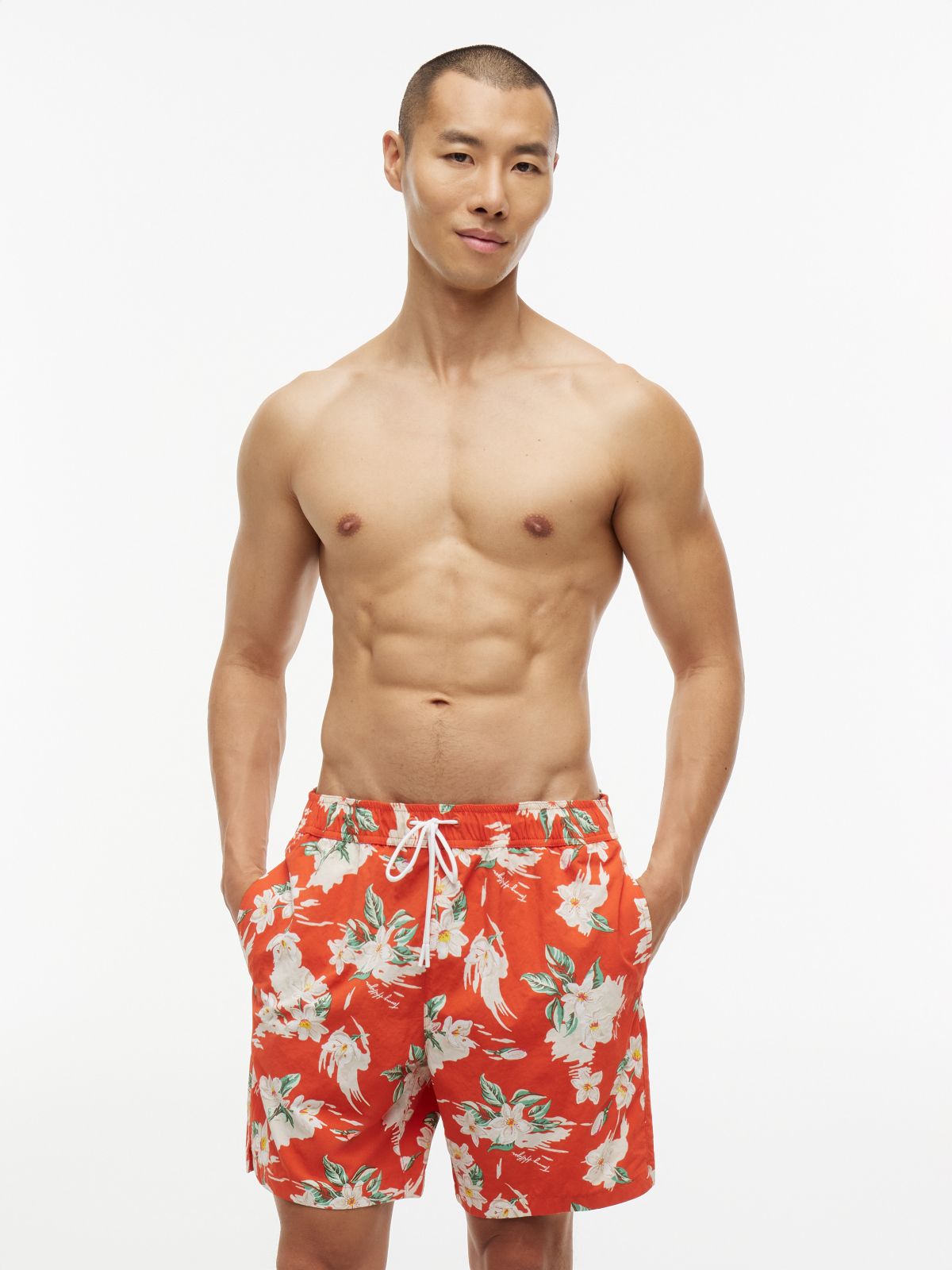 Floral Print 7" Swim Trunk — Brilliant Orange