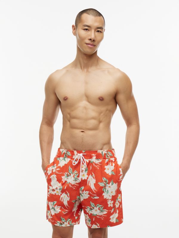 Floral Print 7" Swim Trunk — Brilliant Orange