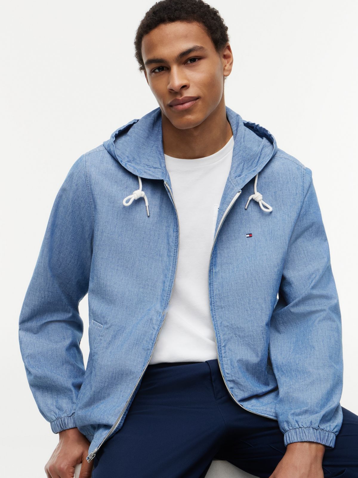 Chambray Hooded Zip Jacket — Chambray