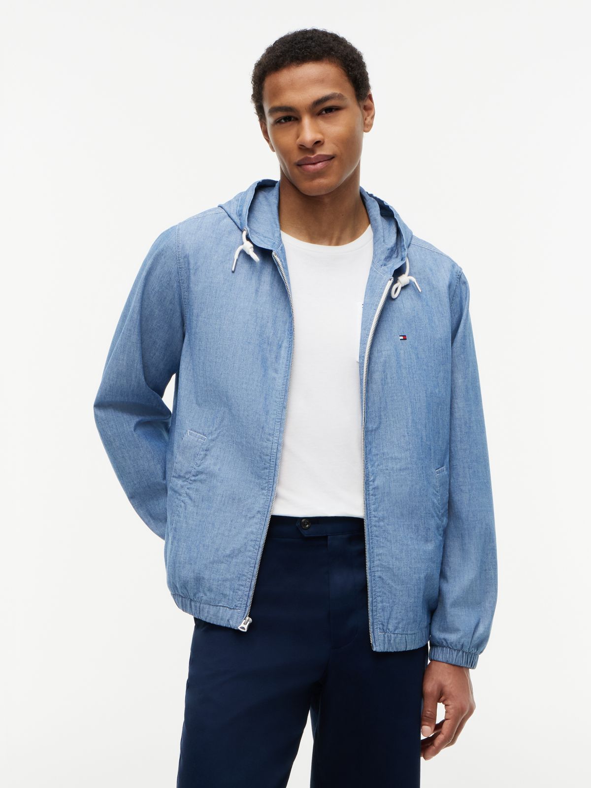 Chambray Hooded Zip Jacket — Chambray