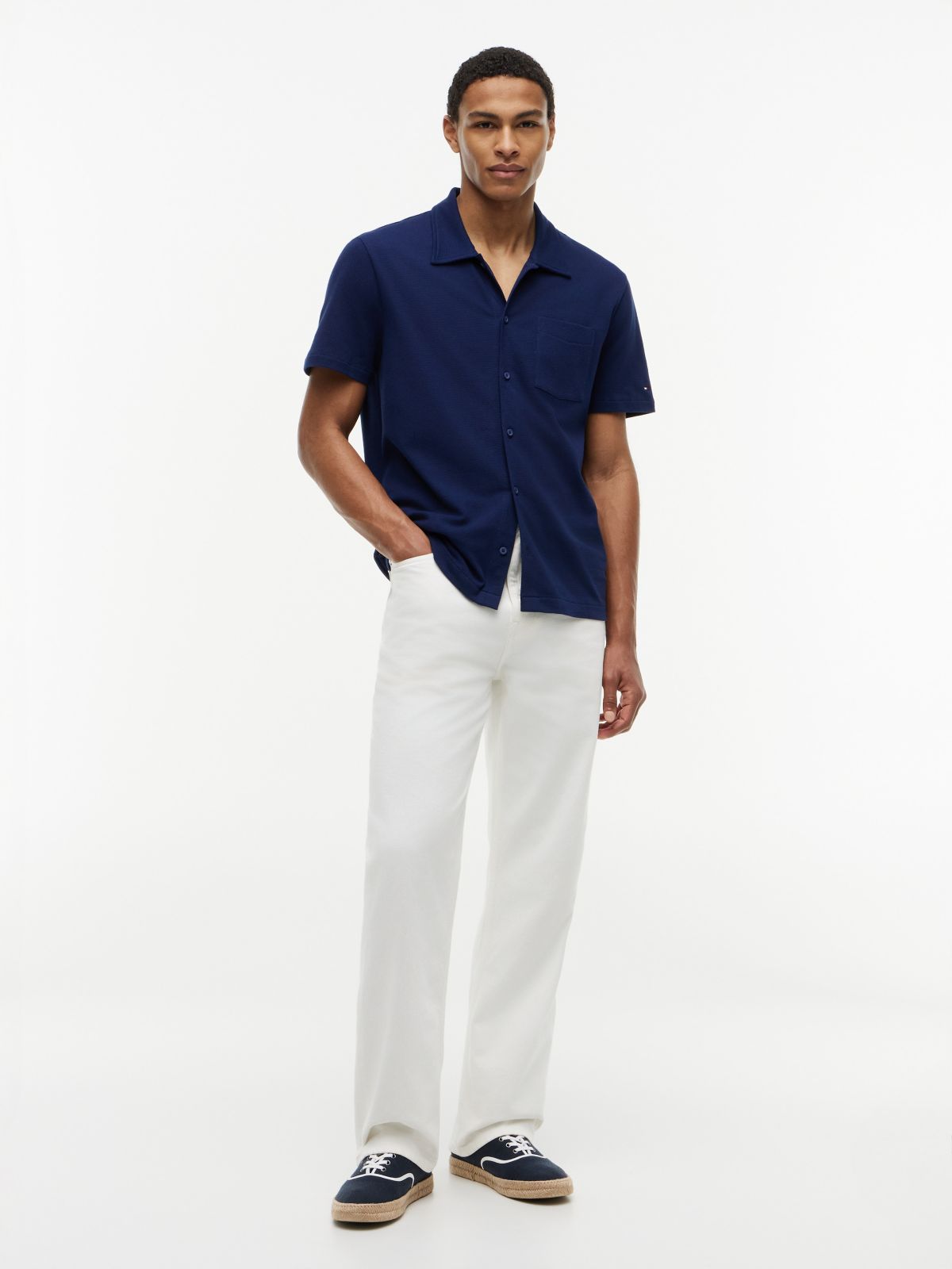 Regular Fit Mesh Pocket Shirt Polo — Navy