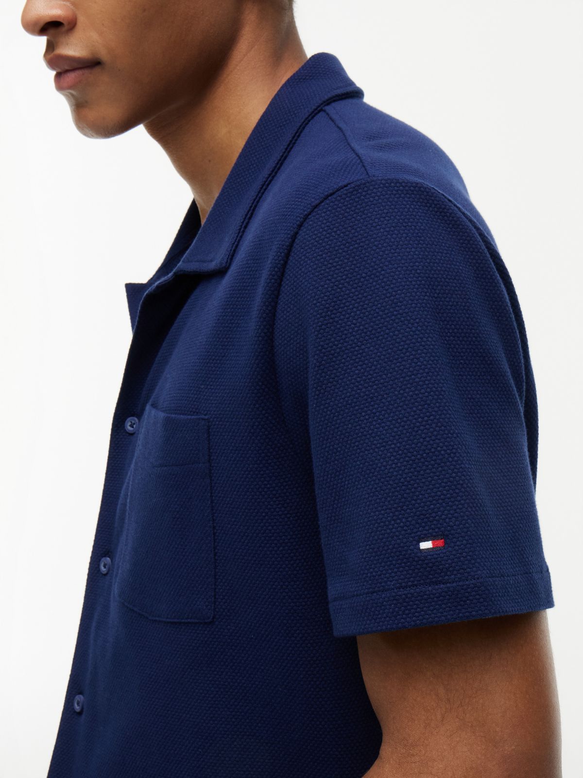 Regular Fit Mesh Pocket Shirt Polo — Navy