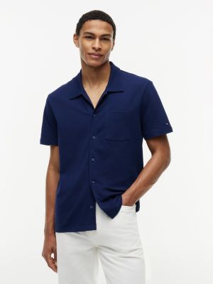 Regular Fit Mesh Pocket Shirt Polo, Navy