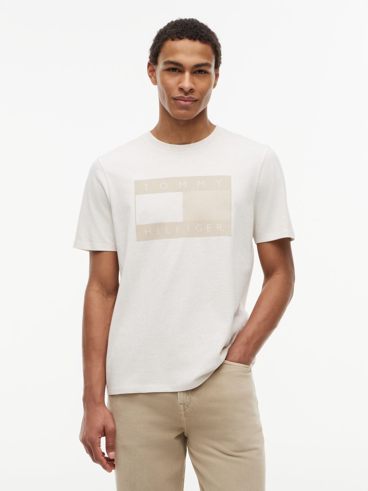 Tonal Flag Logo T-Shirt — Ivory Heather