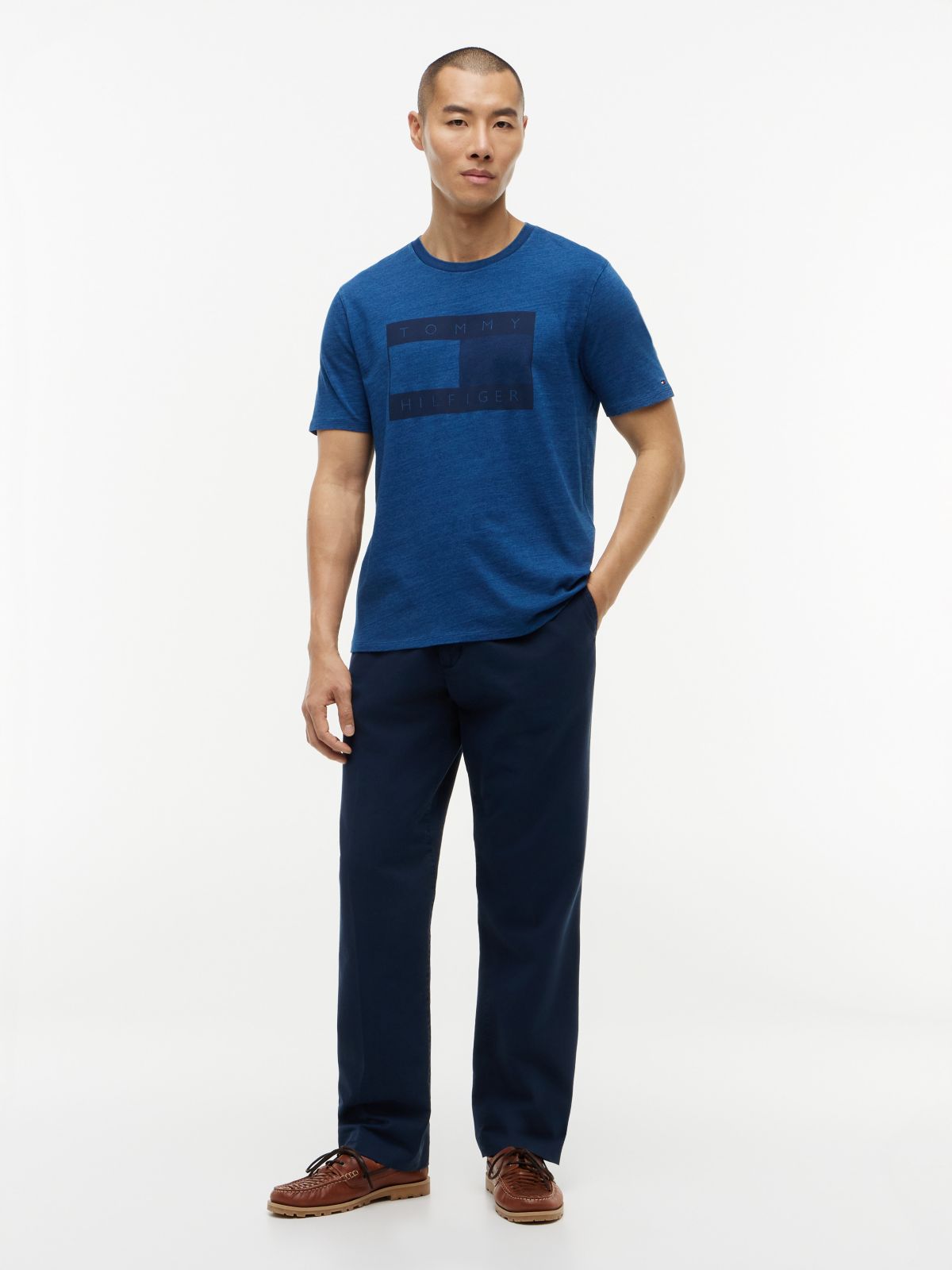 Indigo-Dyed Flag Logo T-Shirt — Indigo Wash