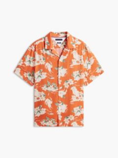 Regular Fit Floral Linen-Blend Camp Shirt — Brilliant Orange 5