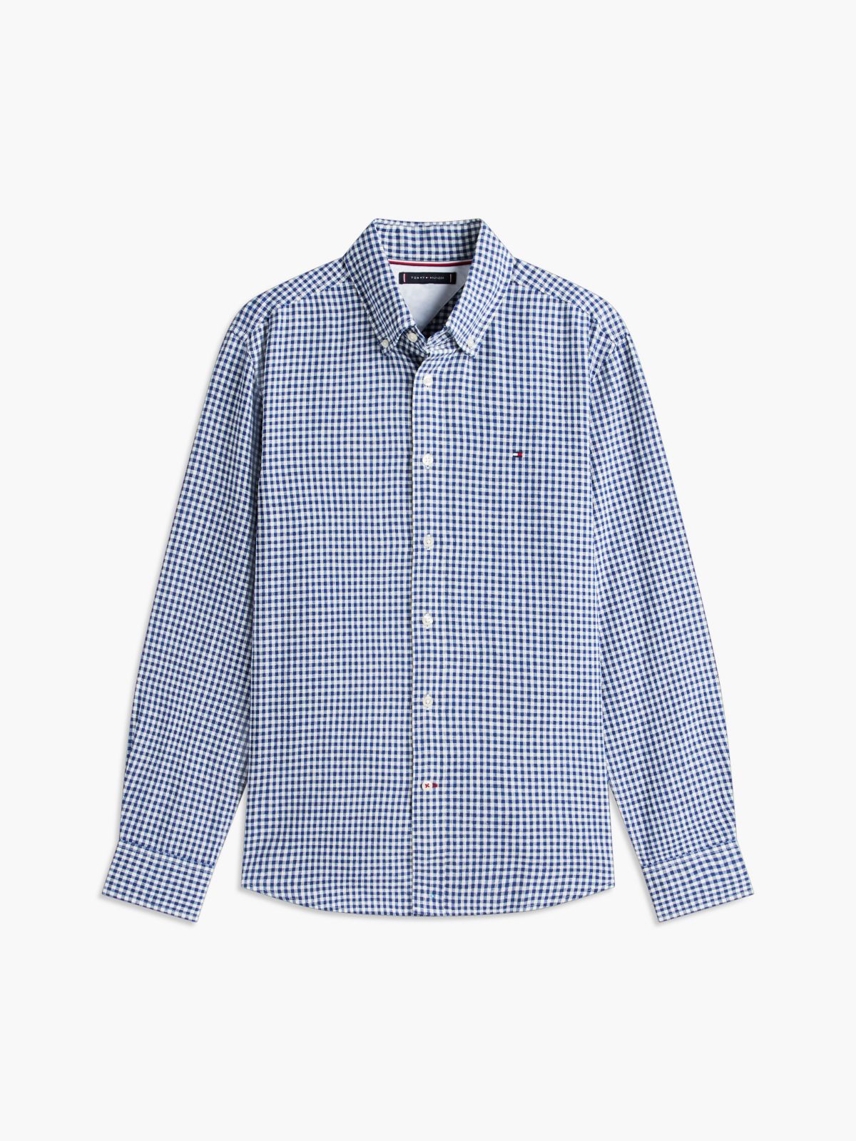 Regular Fit Gingham Linen-Blend Shirt — Navy
