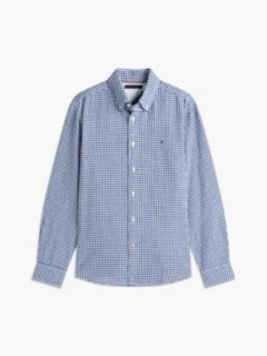 Regular Fit Gingham Linen-Blend Shirt — Navy 5