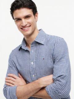 Regular Fit Gingham Linen-Blend Shirt — Navy 3