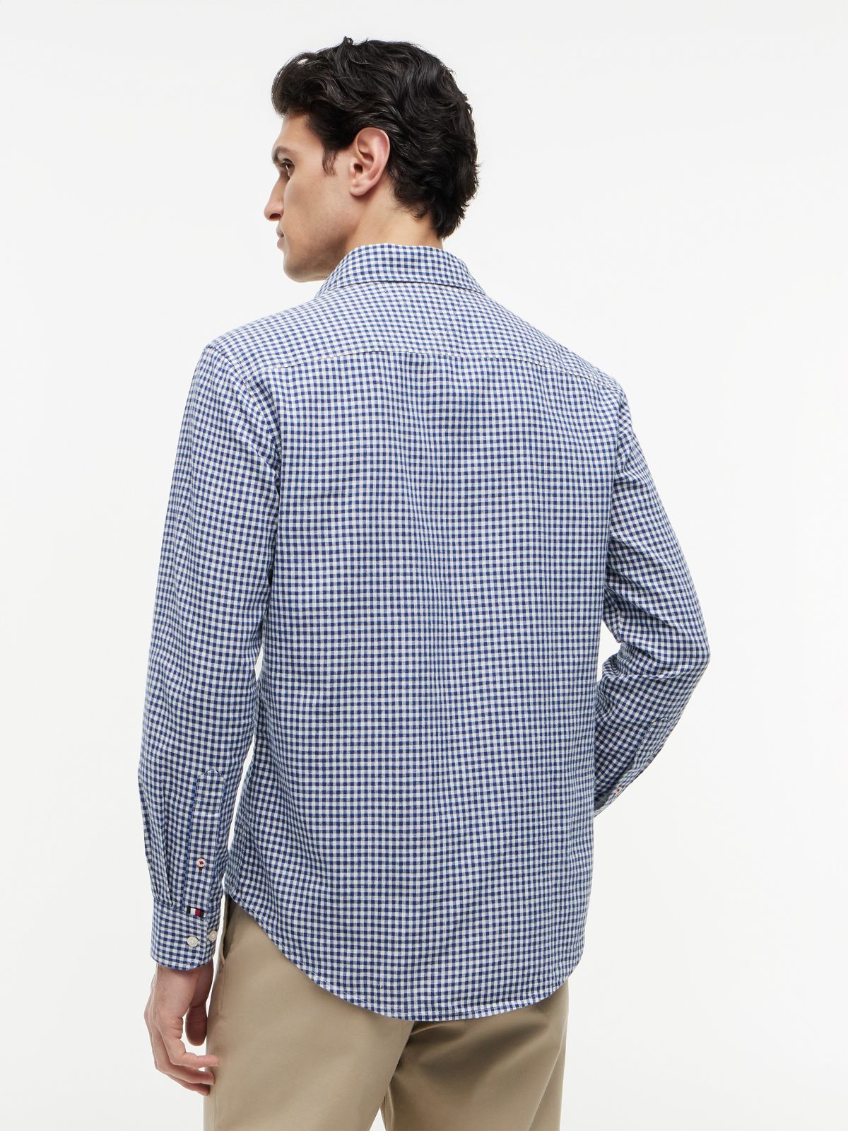 Regular Fit Gingham Linen-Blend Shirt — Navy