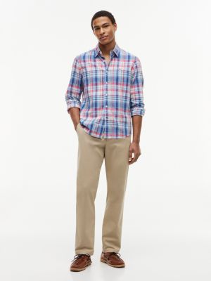 Мужская рубашка Tommy Hilfiger Regular Fit Plaid Linen-Blend, цвет: Оптический белый разноцветный — фото 2