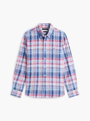 Мужская рубашка Tommy Hilfiger Regular Fit Plaid Linen-Blend, цвет: Оптический белый разноцветный — фото 5