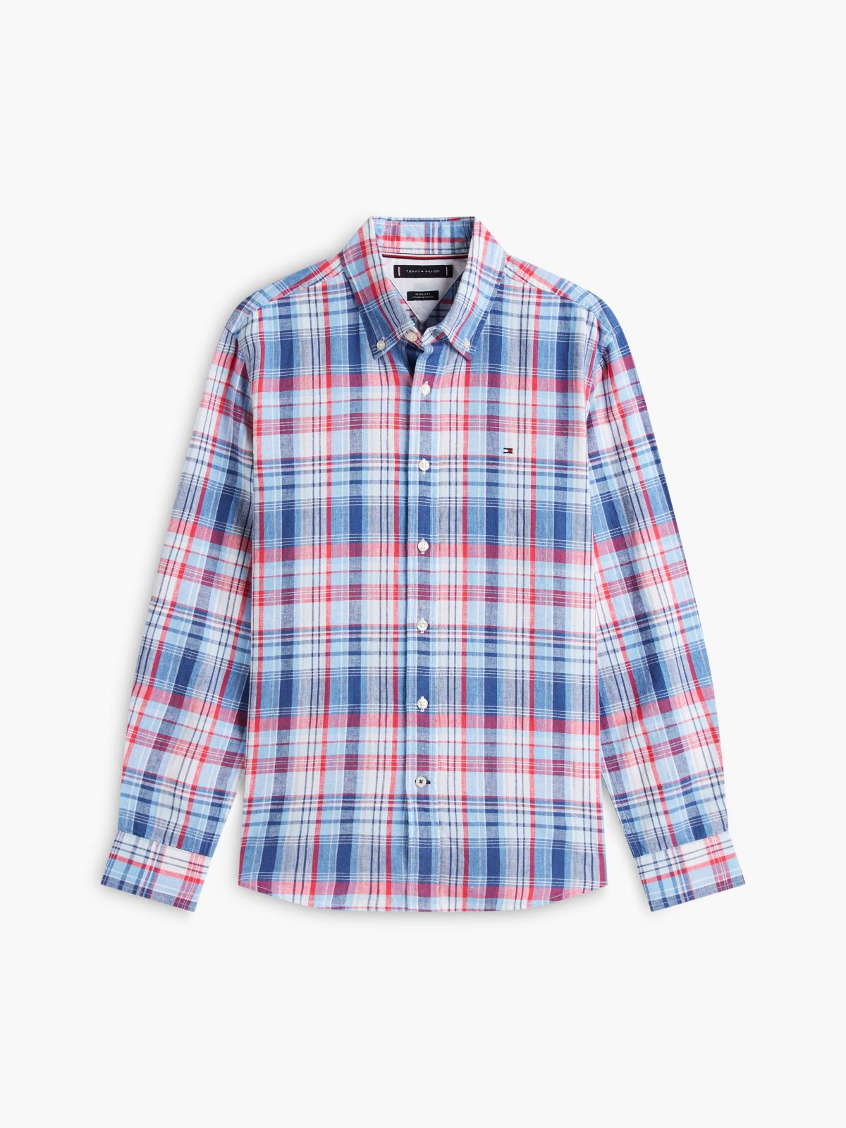 Regular Fit Plaid Linen-Blend Shirt — Optic White Multi