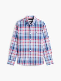 Regular Fit Plaid Linen-Blend Shirt — Optic White Multi 5