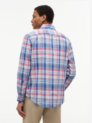 Мужская рубашка Tommy Hilfiger Regular Fit Plaid Linen-Blend, цвет: Оптический белый разноцветный — фото 4
