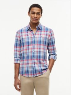 Regular Fit Plaid Linen-Blend Shirt — Optic White Multi 1