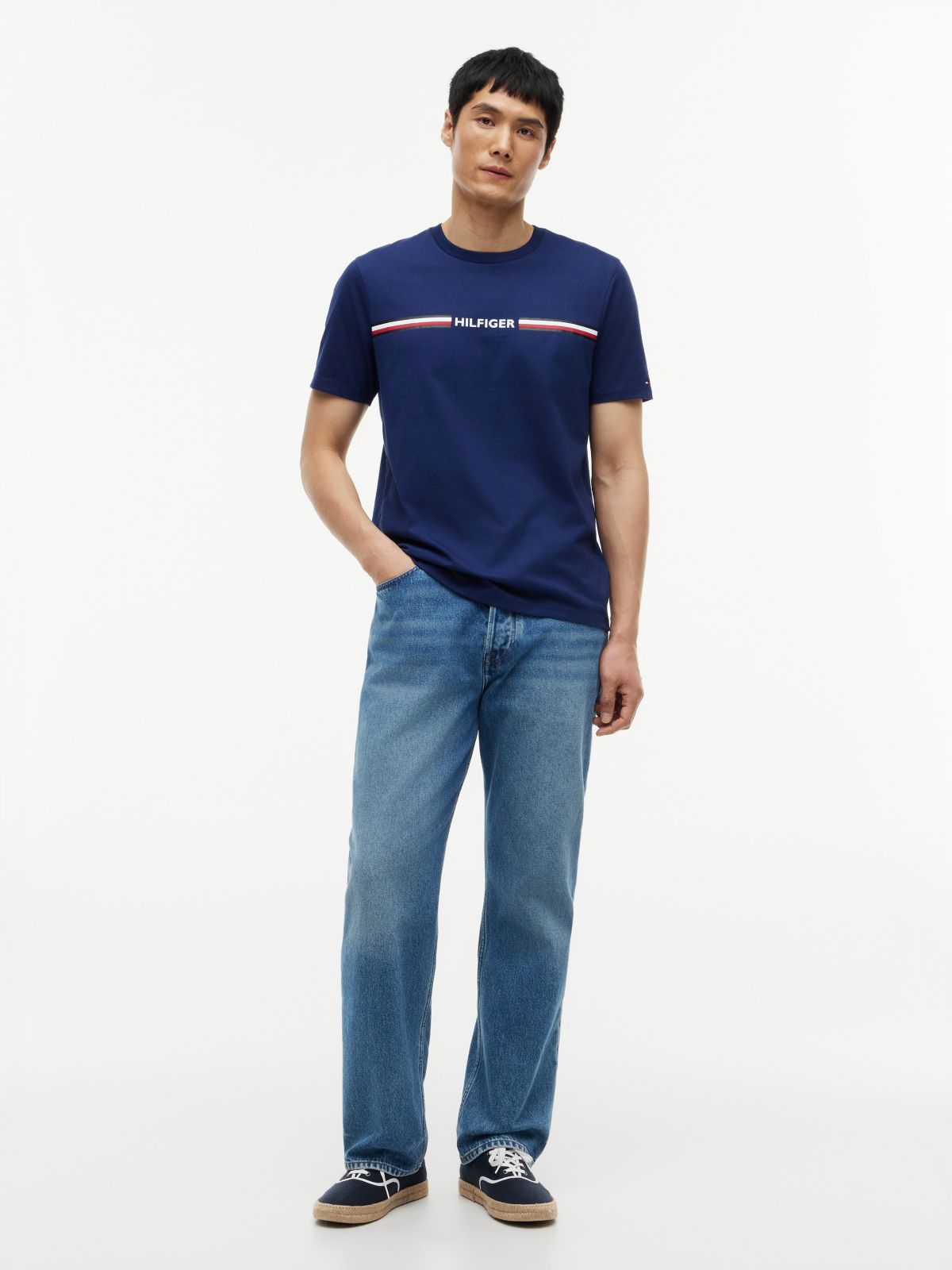 Hilfiger Signature Stripe Logo T-Shirt — Navy