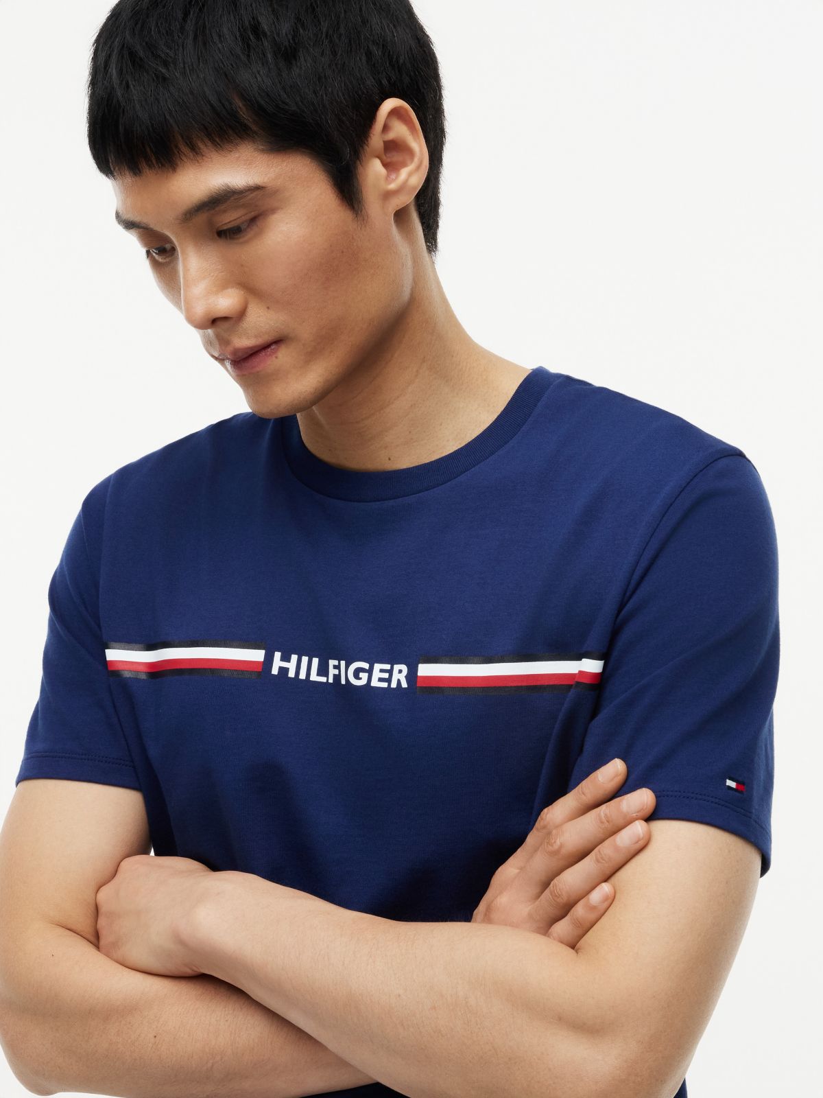 Hilfiger Signature Stripe Logo T-Shirt — Navy