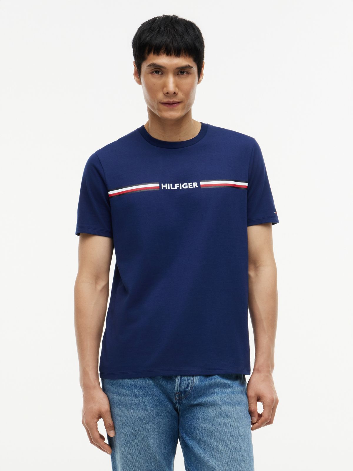 Hilfiger Signature Stripe Logo T-Shirt — Navy