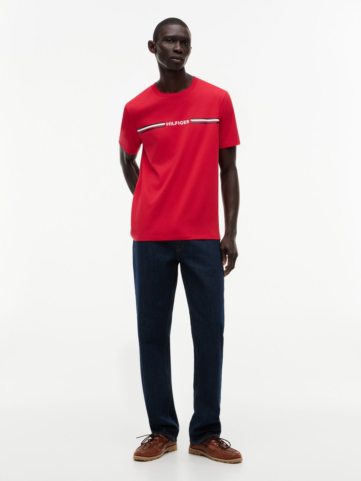 Hilfiger Signature Stripe Logo T-Shirt — Primary Red