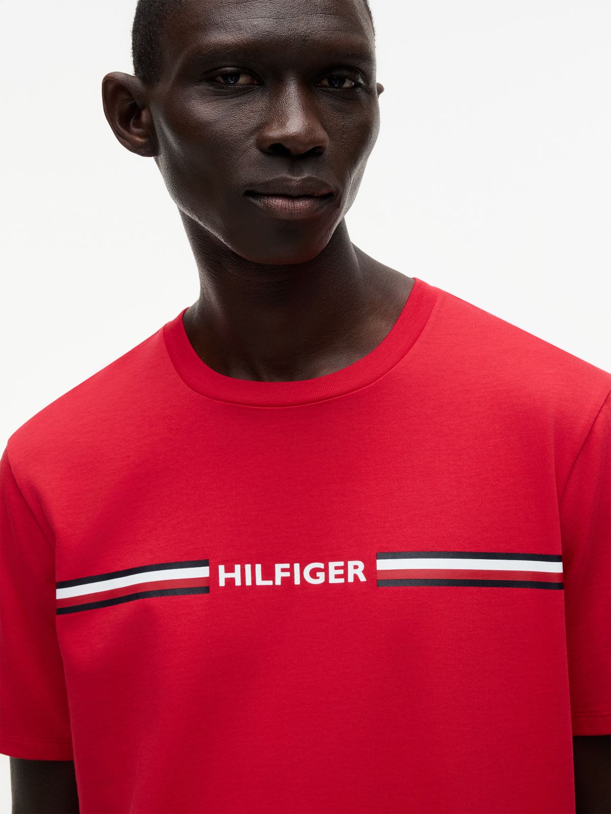 Hilfiger Signature Stripe Logo T-Shirt — Primary Red